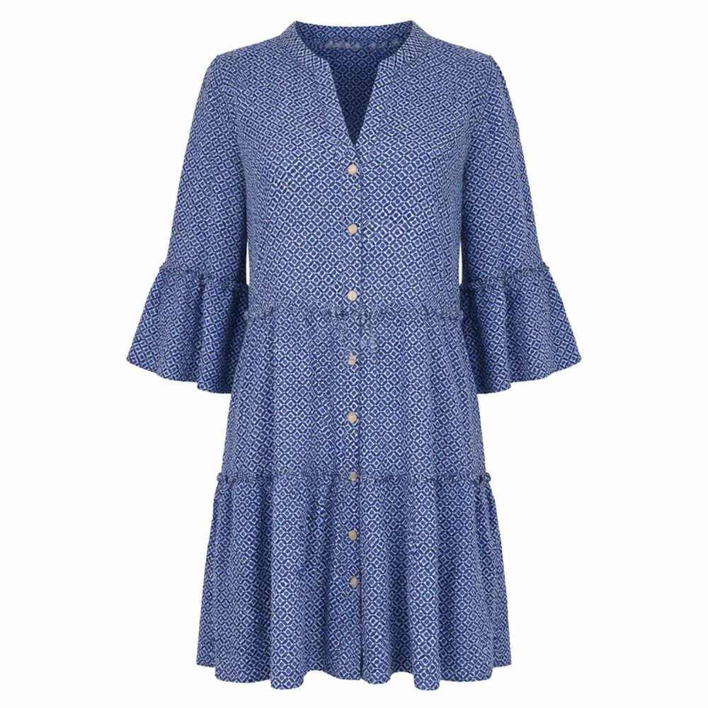 DRAPER JAMES BUTTON FRONT FIT & FLARE SPLIT NECK CASUAL DRESSY CREPE MINI DRESS